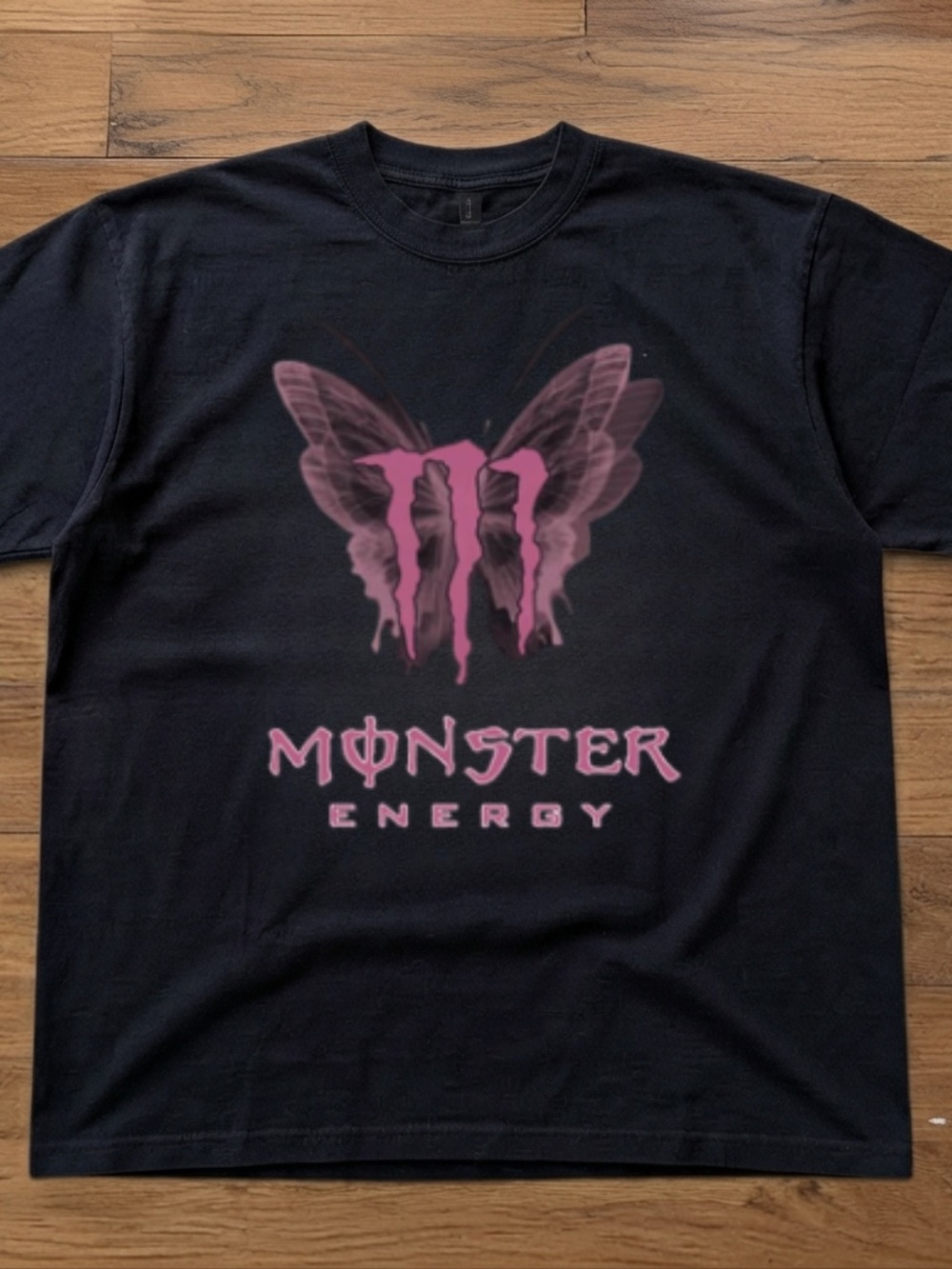 Gildan Black Short Sleeve Tee with Pink Butterfly Monster Logo